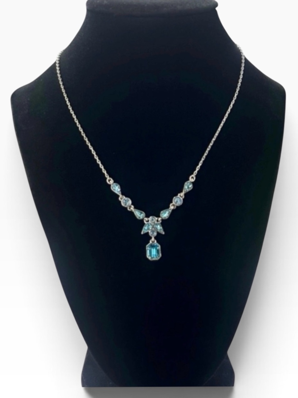 Carolee Simulated Blue Aquamarine Silver Lavalier Necklace
